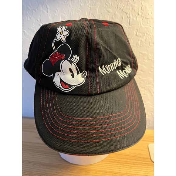 Minnie Mouse Disney Red Bling Baseball Hat Cap Black Adjustable Excellent - Picture 2 of 12